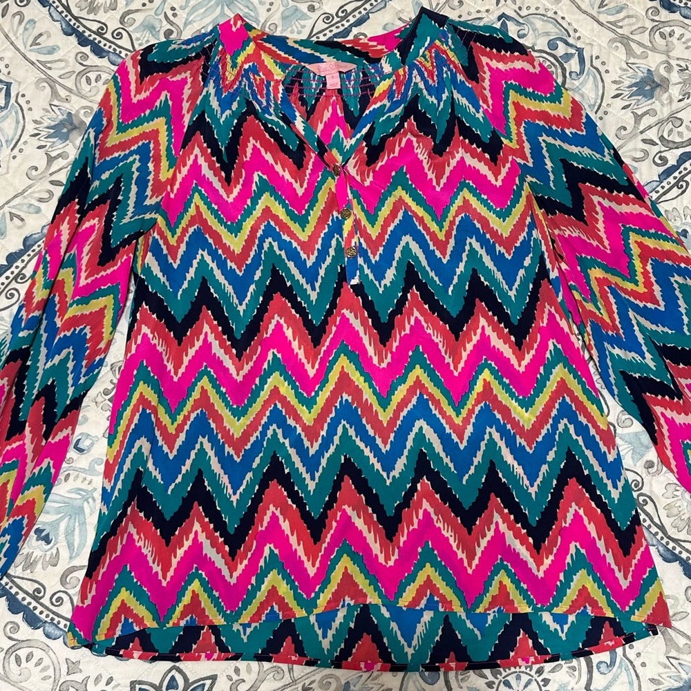 Lilly Pulitzer Multicolor Zigzag Silk Blouse